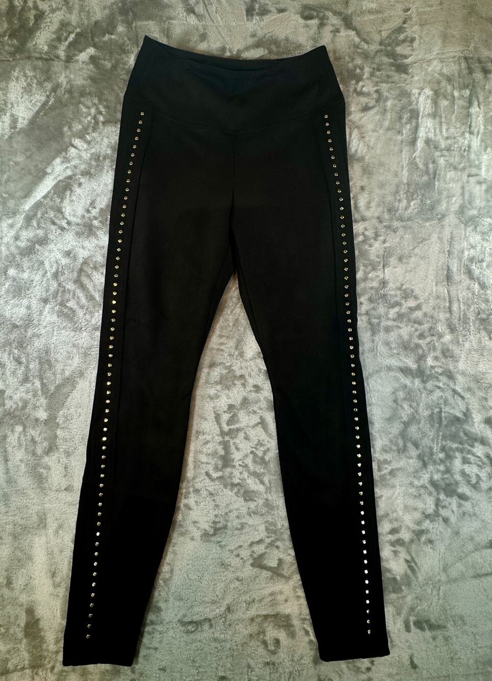 White House Black Market Runway Leggings Size 8L Black Faux Suede Studded Tall